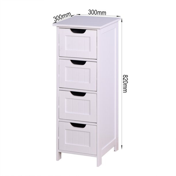 SUGIFT White Bathroom Storage Cabinet, Freestanding Cabinet with Drawers Bedroom Living Room
