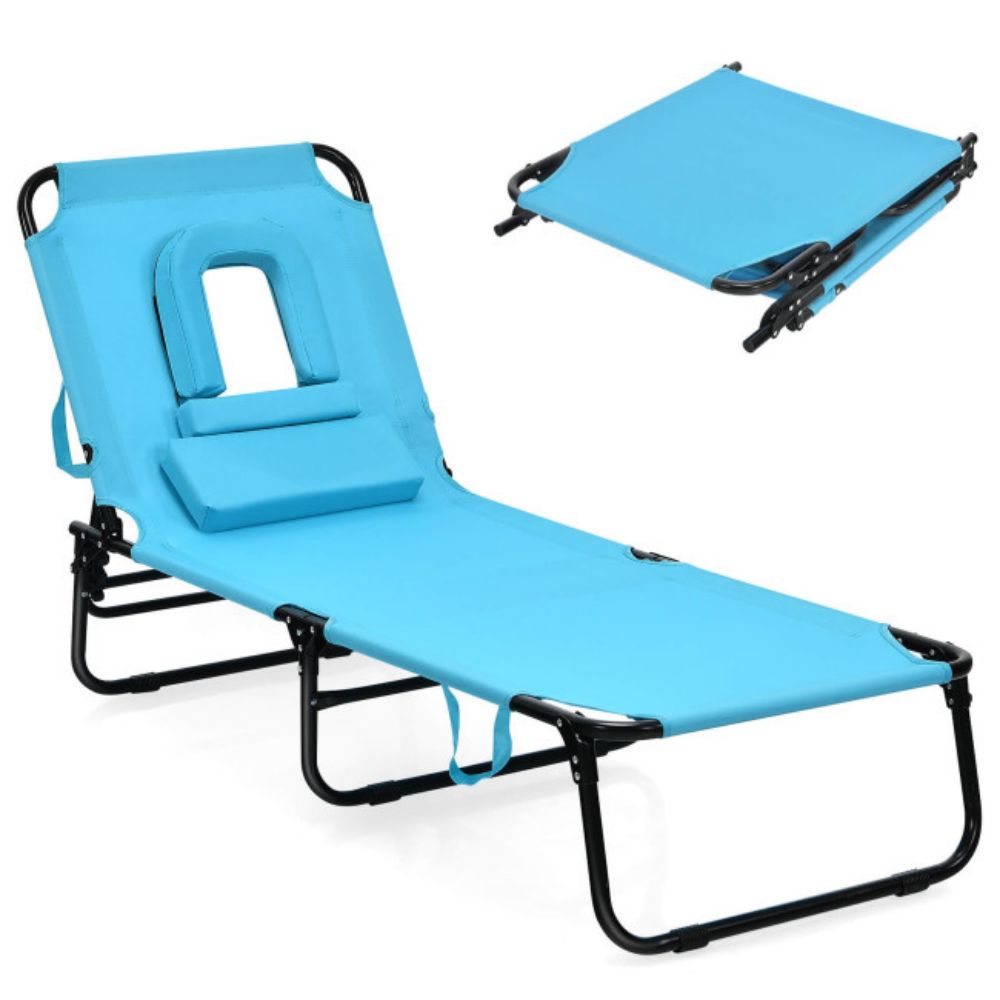 Turquoise 1-Piece Metal Folding Outdoor Chaise Lounge Chair with Adjustable Back