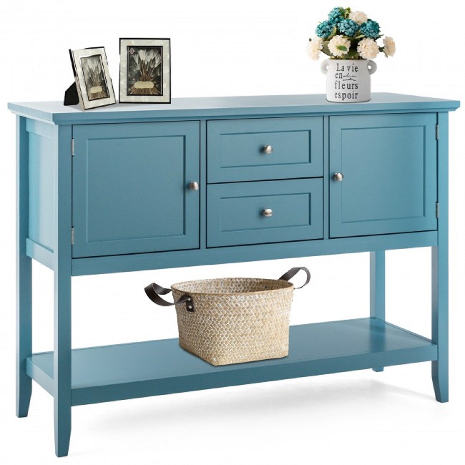 SUGIFT Sideboard Buffet Table Wooden Console Table with Drawers & Cabinets,Blue