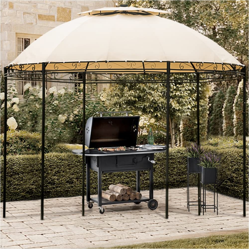 SUGIFT Outdoor Gazebo Steel Fabric Round Soft Top Gazebo with Removable Curtains