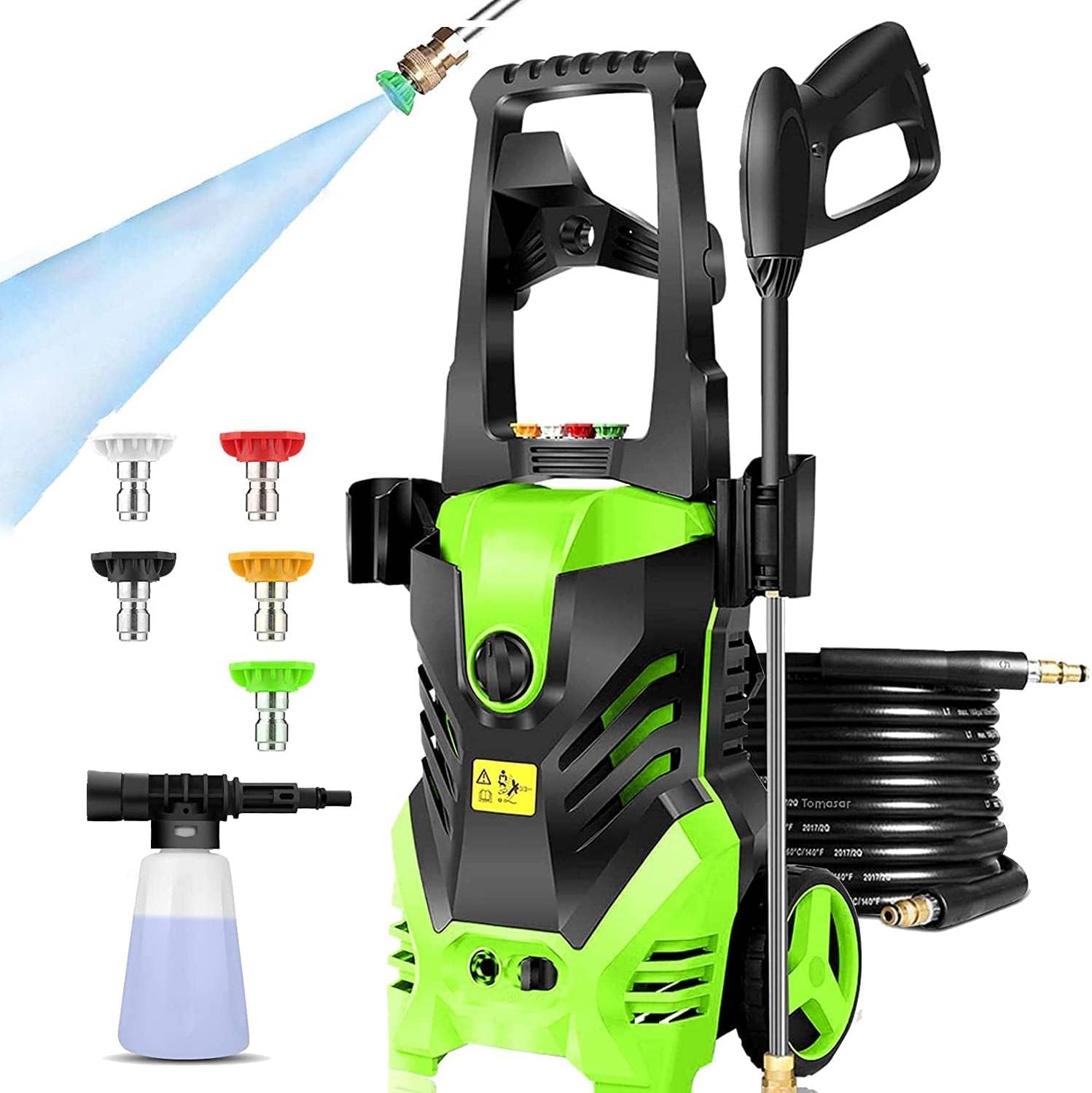 3300PSI Electric Pressure Washer High Power Pressure 1800W with 4 Nozzles Foam Cannon and Hose Reel