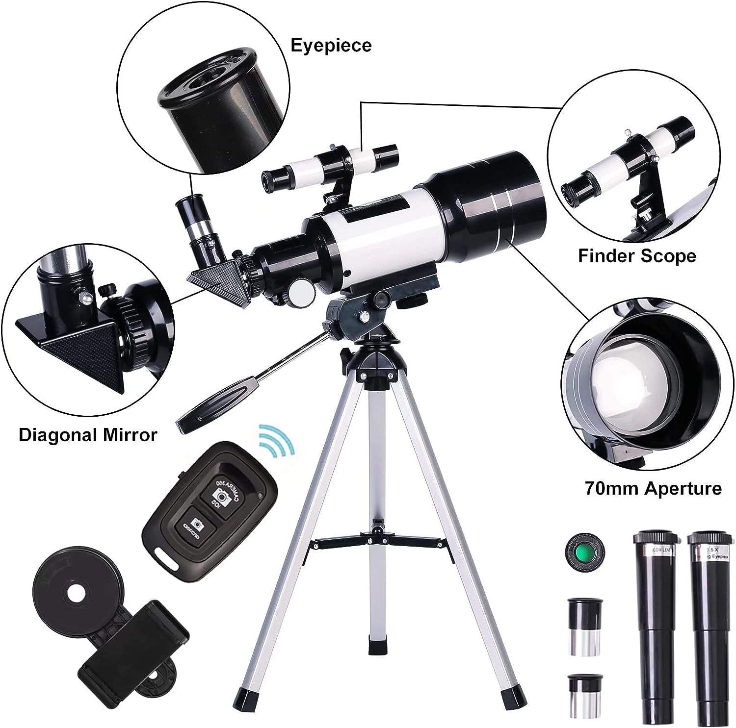 Telescope for Adults Kids 70mm Aperture Refractor Telescopes for Astronomy Beginners