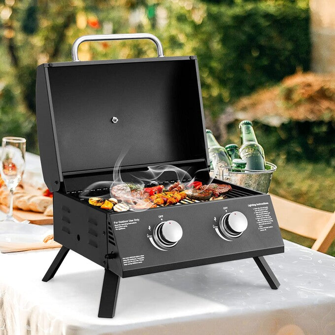 2-Burner Portable Propane Gas Table Top Grill in Black