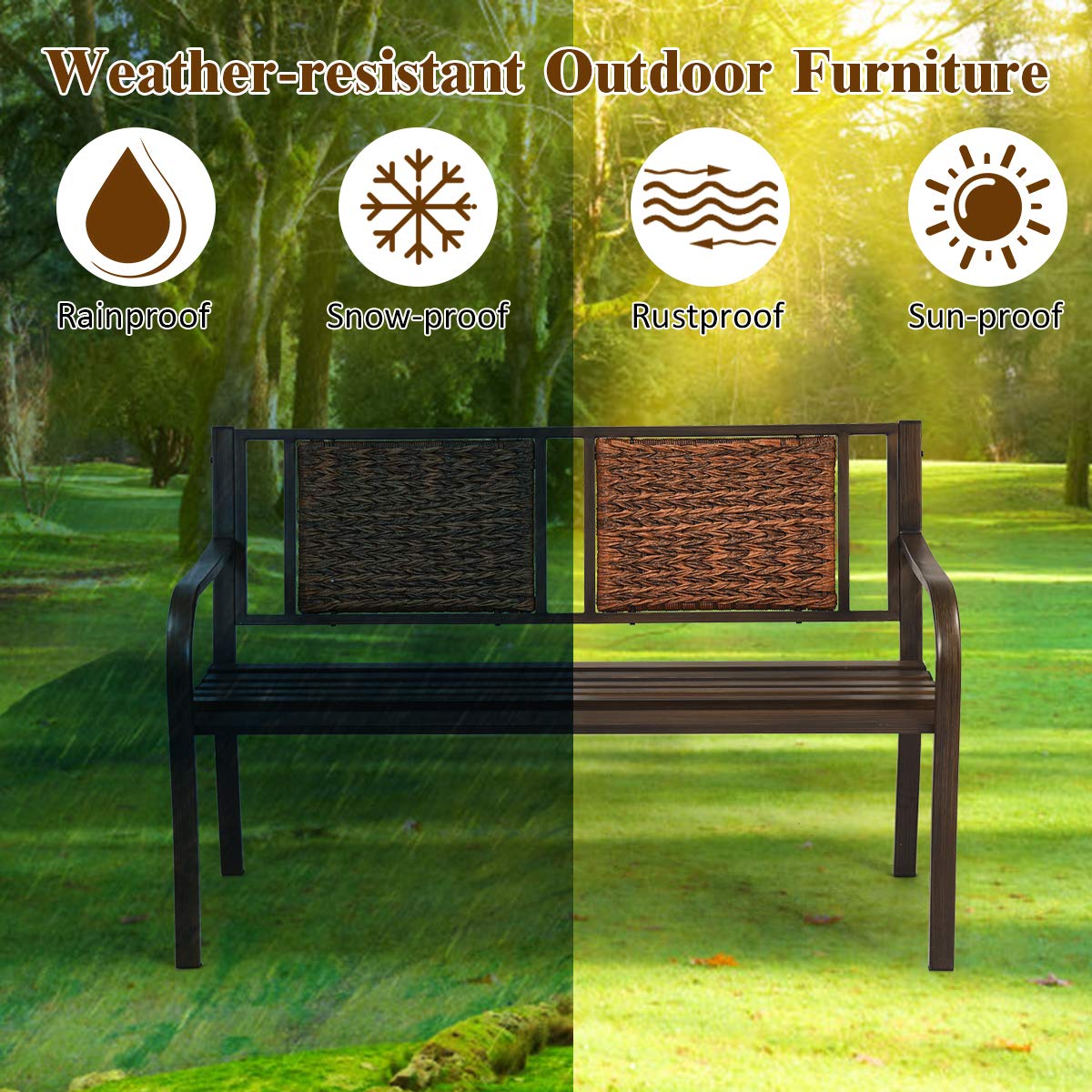 2-Person Bronze Metal Outdoor Bench