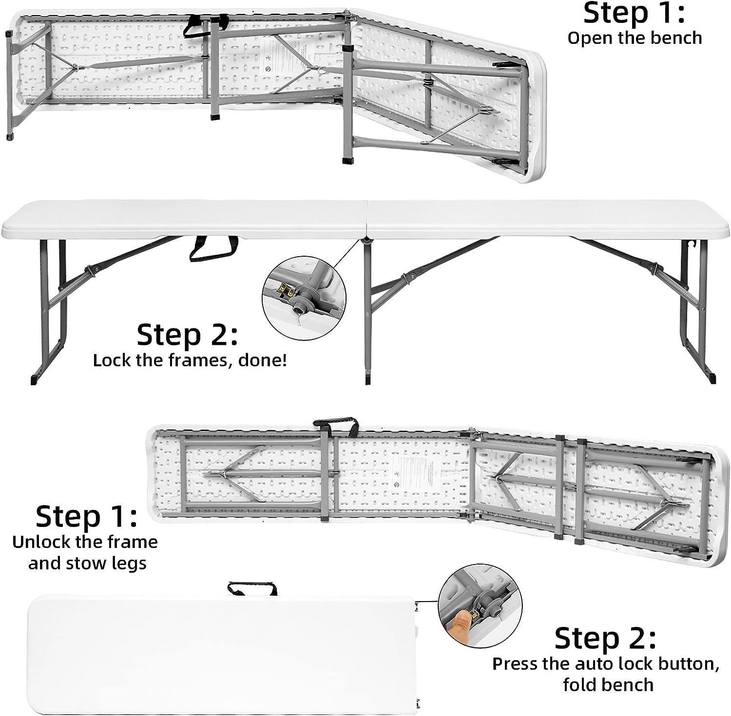 Folding Bench 6 Foot Plastic Folding Bench Seat Portable Foldable Bench