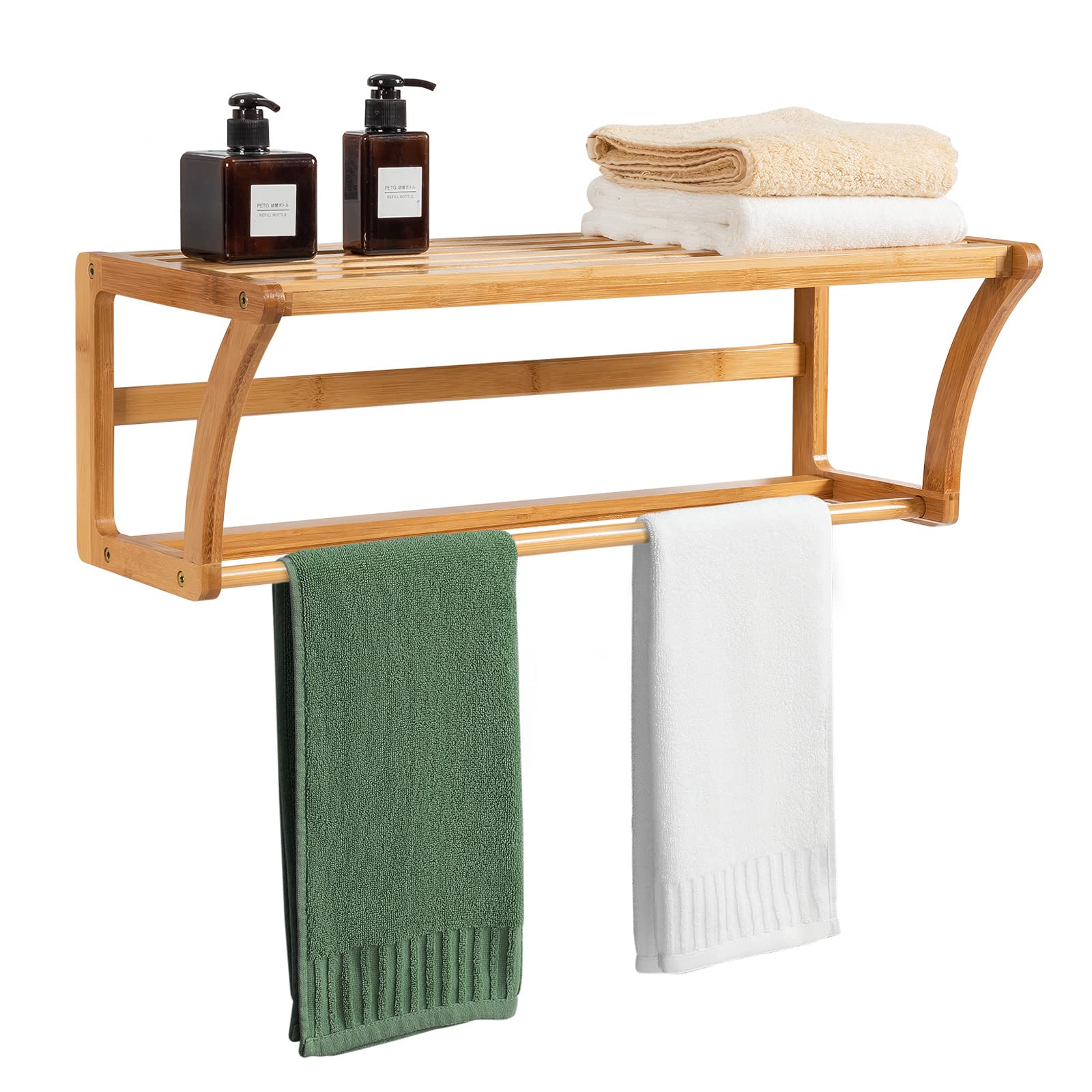 23.5 in. W x 8 in. H x 10 in. D Brown Bamboo Wall Mount Shelf and Towel Rack