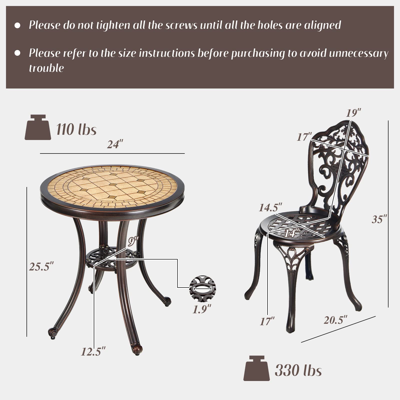 3-Piece All-Weather Cast Aluminum Outdoor Bistro Set