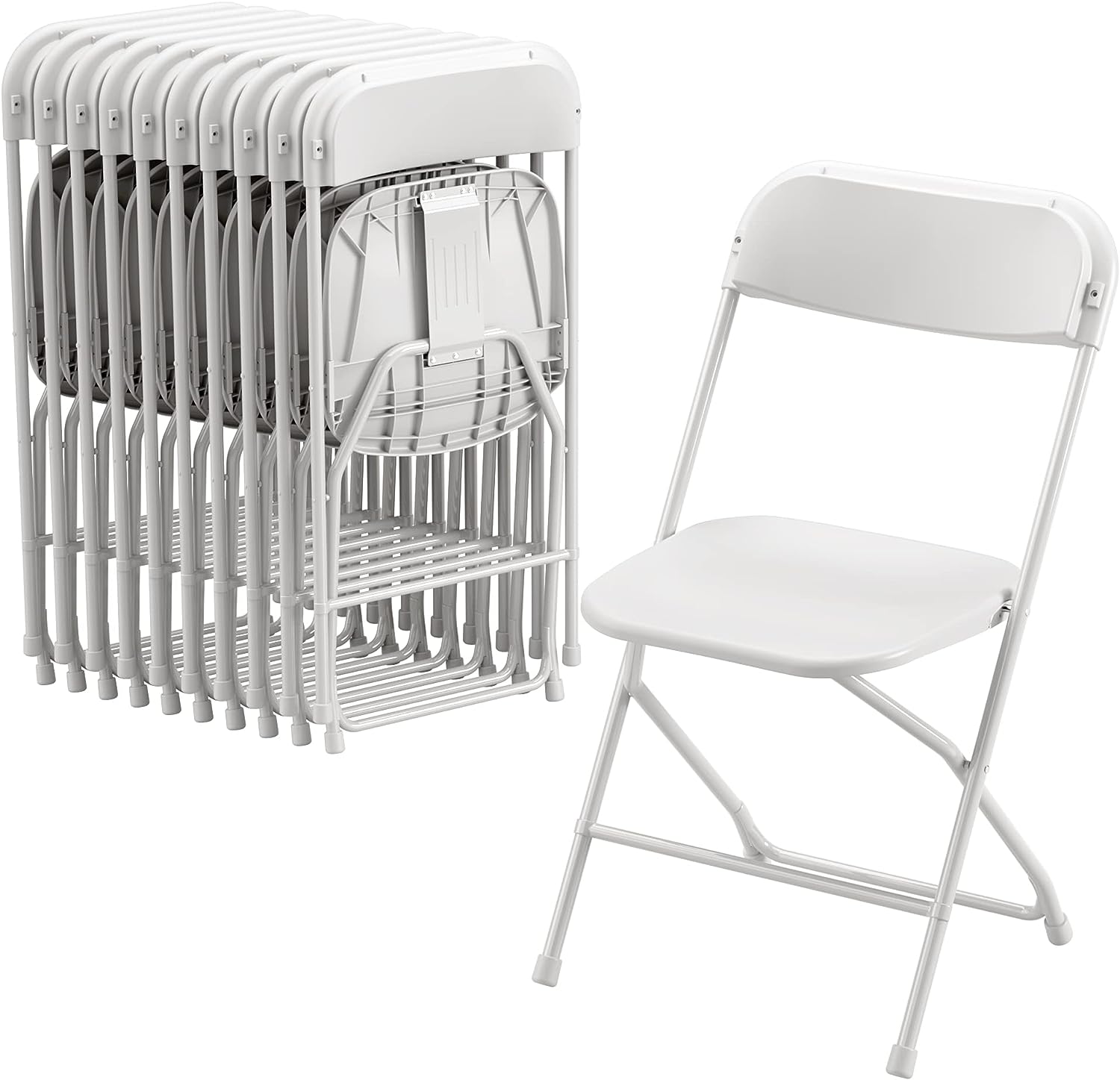 10 Pack Plastic Folding Chair, 300lb Capacity, Portable Commercial Chair with Steel Frame for Home Office Wedding Party Indoor Outdoor Events, Stackable, White