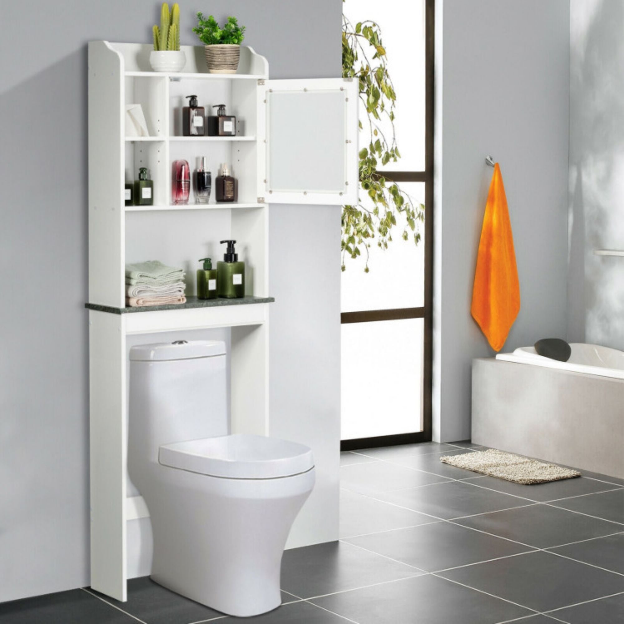 23.5 in. W x 68.5 in. H x 7.5 in. D Bathroom White Over-the-Toilet Storage