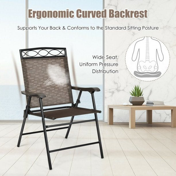 2 Pieces Patio Folding Chairs Sling Portable Dining Chair Set with Armrest