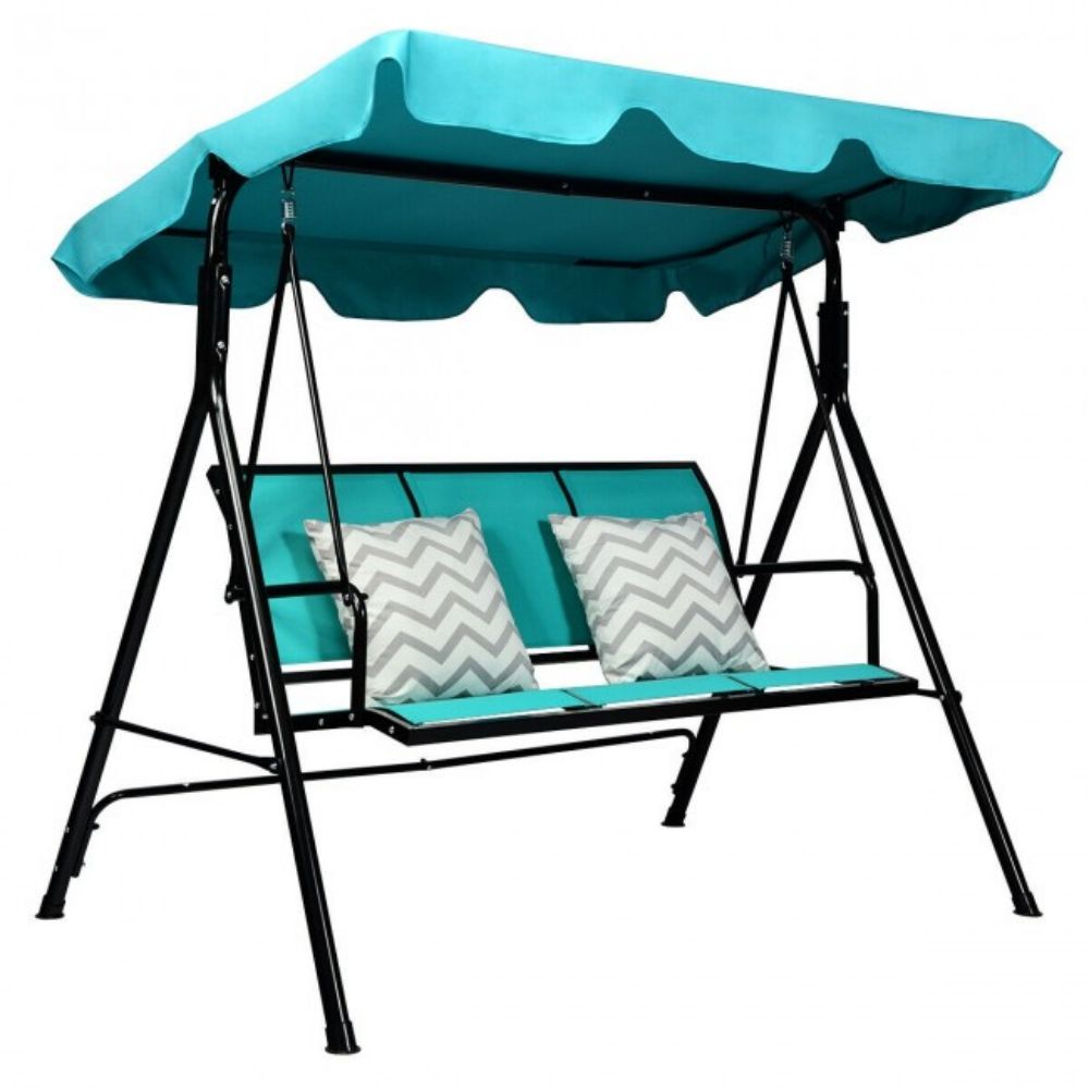 3-Person Blue Metal Patio Swing Canopy