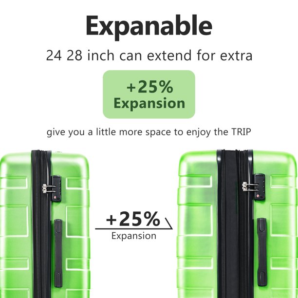 SUGIFT Hardshell Luggage Sets 3 Pcs Spinner Suitcase Lightweight 20 24 28, Green