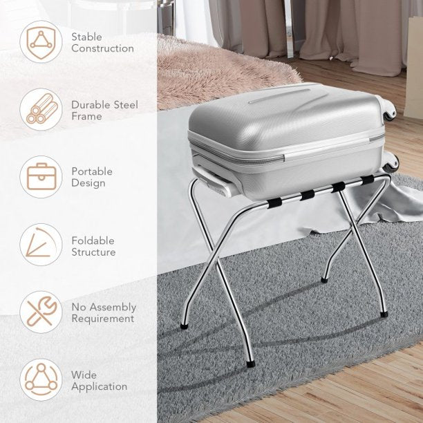 SUGIFT Foldable Luggage Rack with Nylon Belts for Home Storage Organizer Shelf