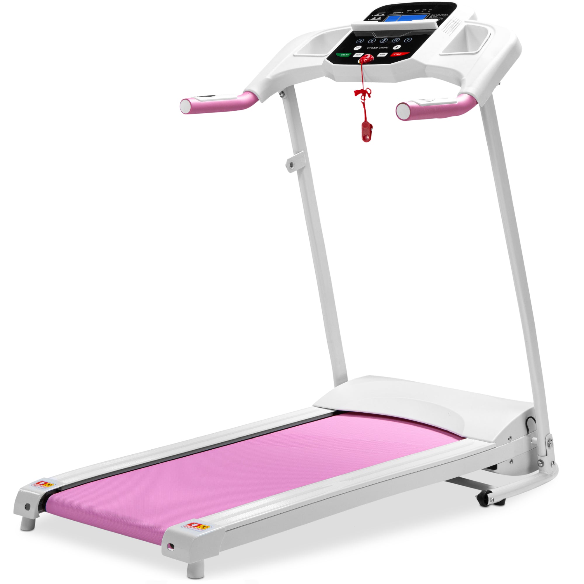 SUGIFT 800W Folding Electric Treadmill, Motorized Fitness Exercise Machine w/ Wheels, Safety Key - Pink