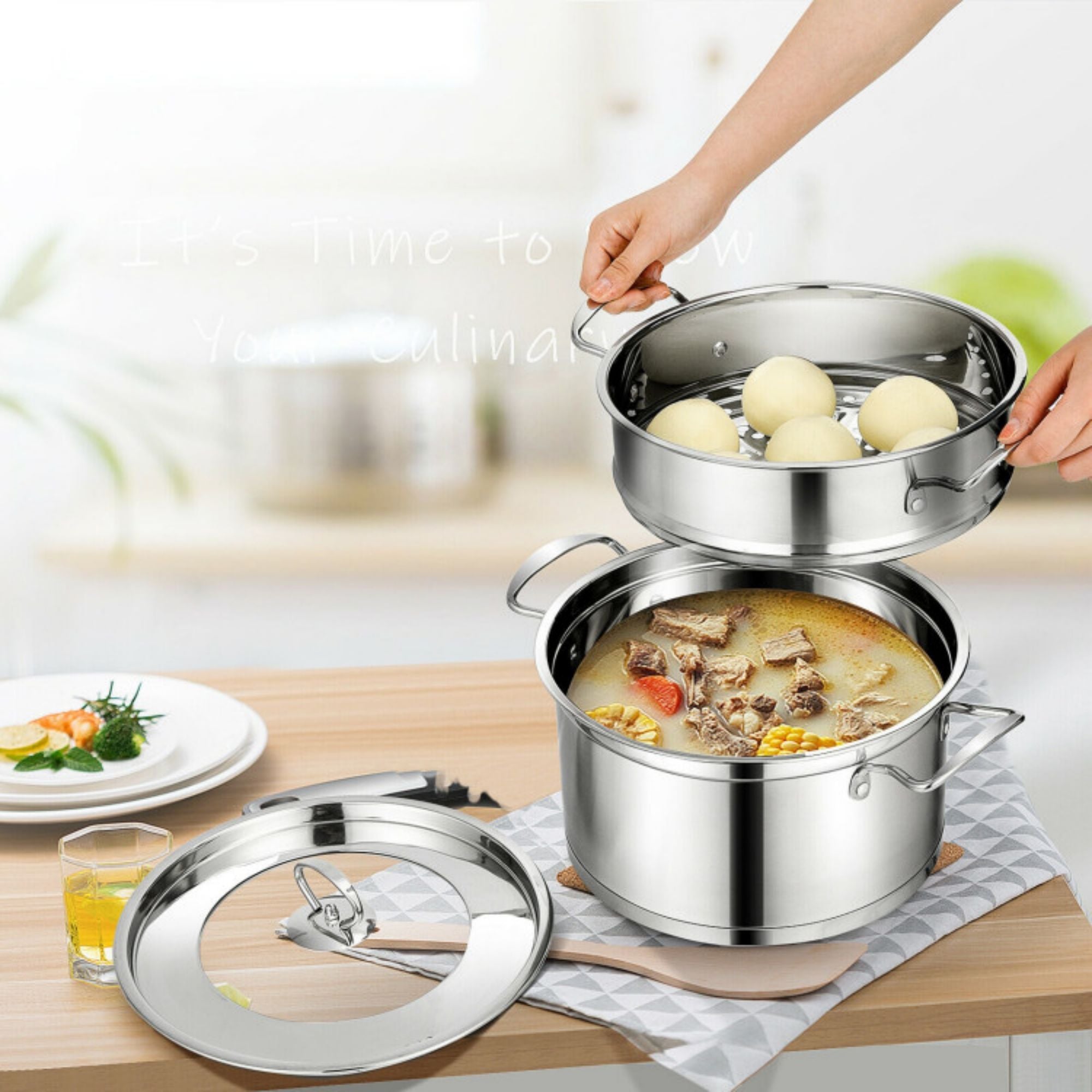 2-Tier 5.2 qt. Premium Stainless Steel Pot with 2.3 qt. Steamer Insert and Lid