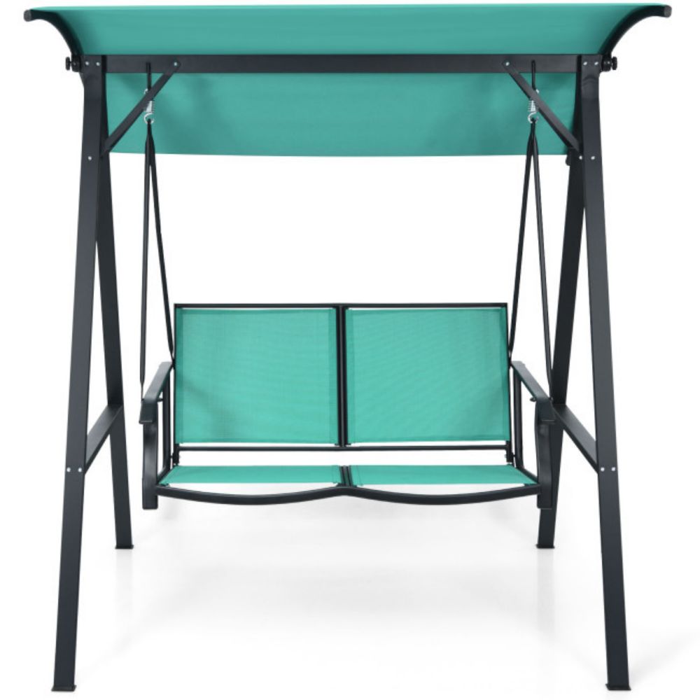 2-Person Metal Patio Swing with Canopy in Turquoise