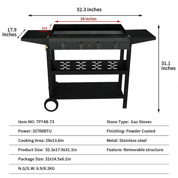 SUGIFT4 Burner Gas Griddle Portable Flat Table Top BBQ Grill Cooking Station