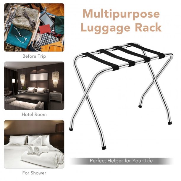 SUGIFT Foldable Luggage Rack with Nylon Belts for Home Storage Organizer Shelf