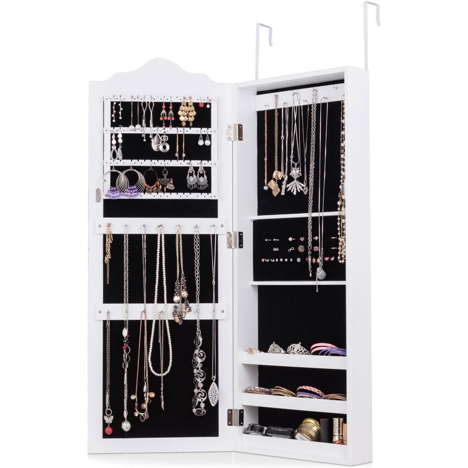 SUGIFT Wall Mounted Mirror Jewelry Cabinet Organizer White