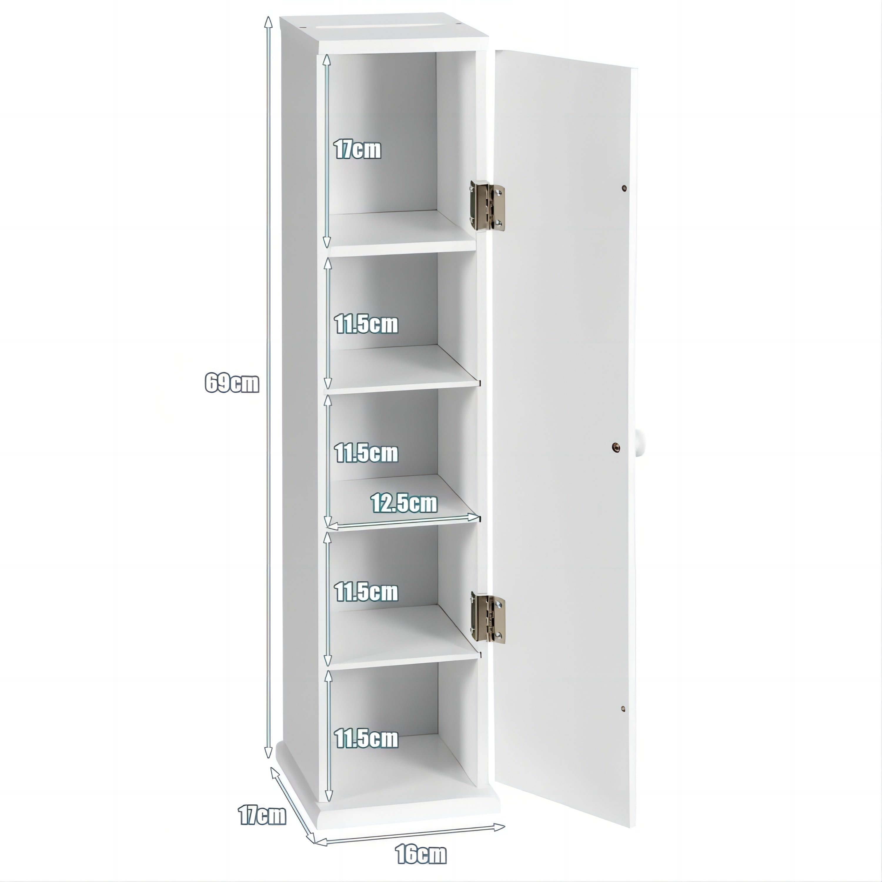 7 in. W x 6.5 in. D x 27 in. H White Freestanding Toilet Paper Holder Linen Cabinet with 4-Shelves and Top Slot