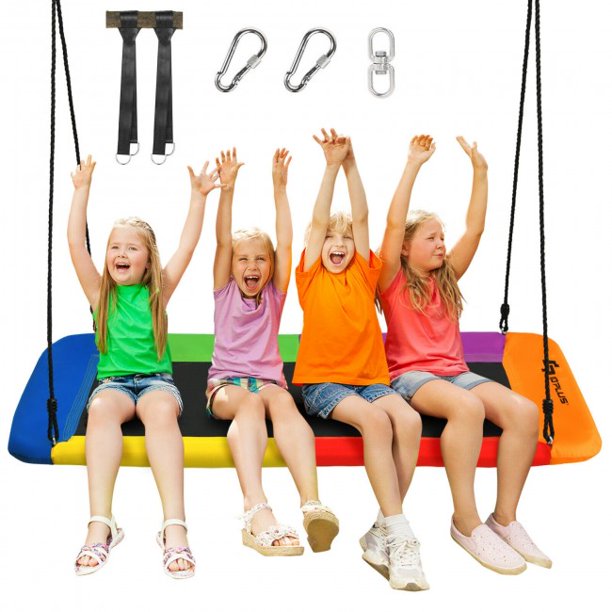 60 Inches 700 LBS Tree Swing Outdoor Platform Swing with 2 Hanging Straps