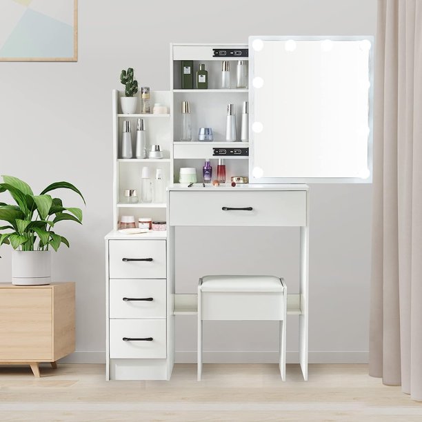 SUGIFT Vanity Desk with Mirror and Lights