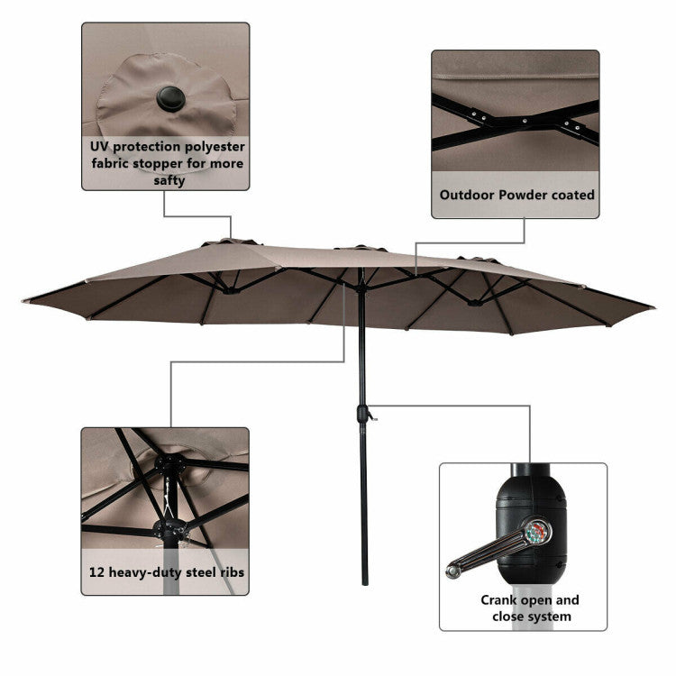 15 ft. Steel Market Solar Patio Umbrella in Beige