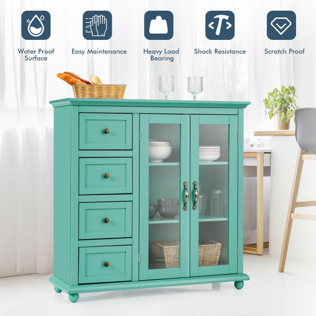 SUGIFT Buffet Sideboard Table Kitchen Storage Cabinet with Drawers and Doors,Green