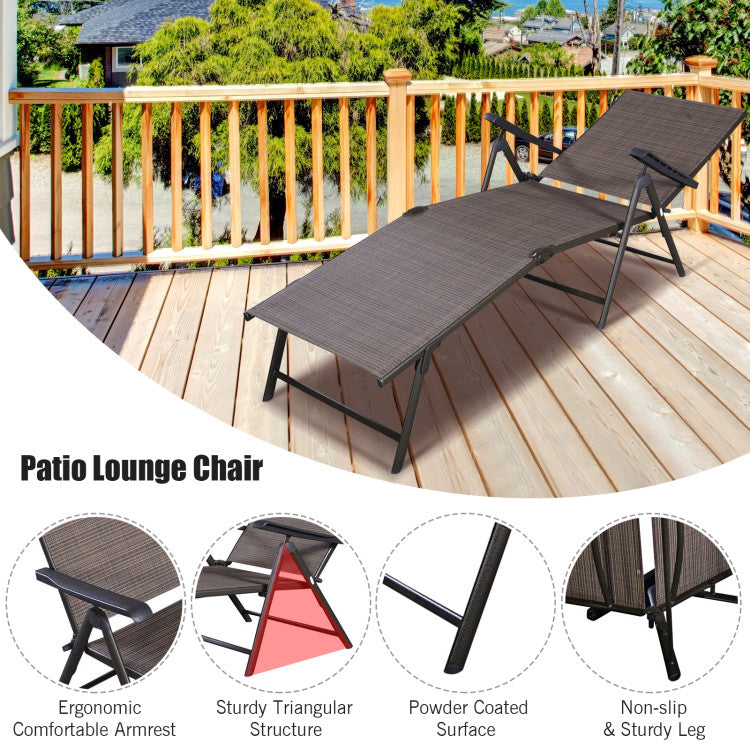 1-Piece Steel Pool Chair Recliner Outdoor Chaise Lounge