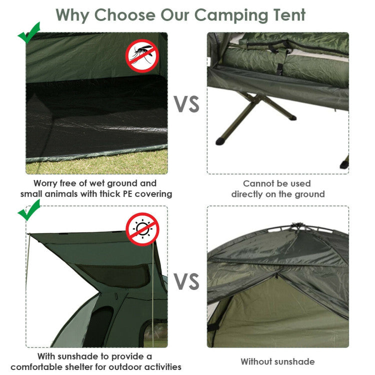 2-Person Portable Outdoor Camping Cot Tent with Air Mattress and Supportive Pillow
