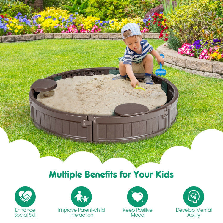 SUGIFT Sandbox with Built-in Corner Seat and Cover