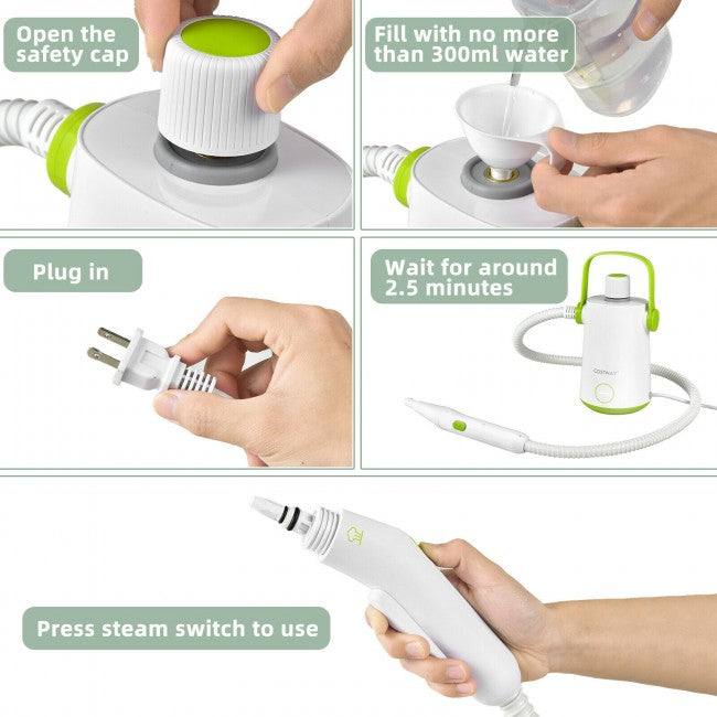 SUGIFT 1000W Multifunction Portable Hand-held Steam Cleaner with 10 Accessories,Green