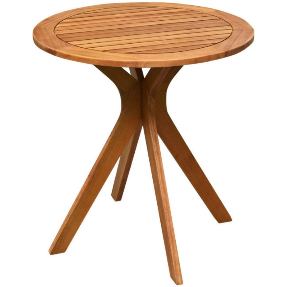 27 in. Round Solid Wood Outdoor Coffee Side Table