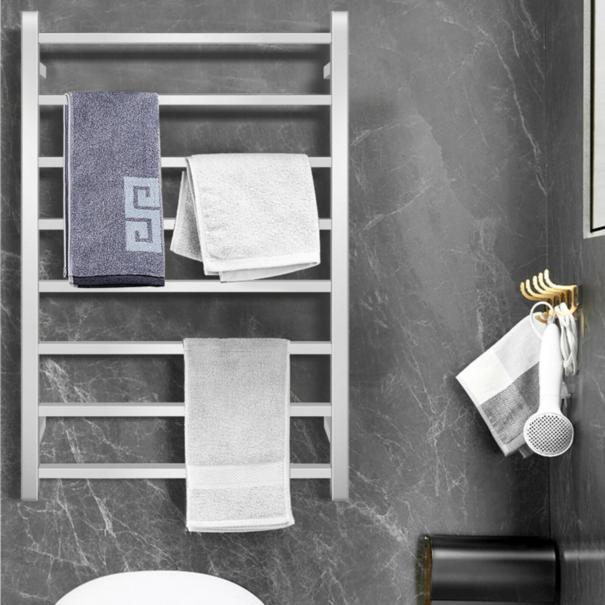 23.5 x 36 in. 8-Bar Electric Plug-In Wall-Mounted Towel Warmer Drying Rack in Silver