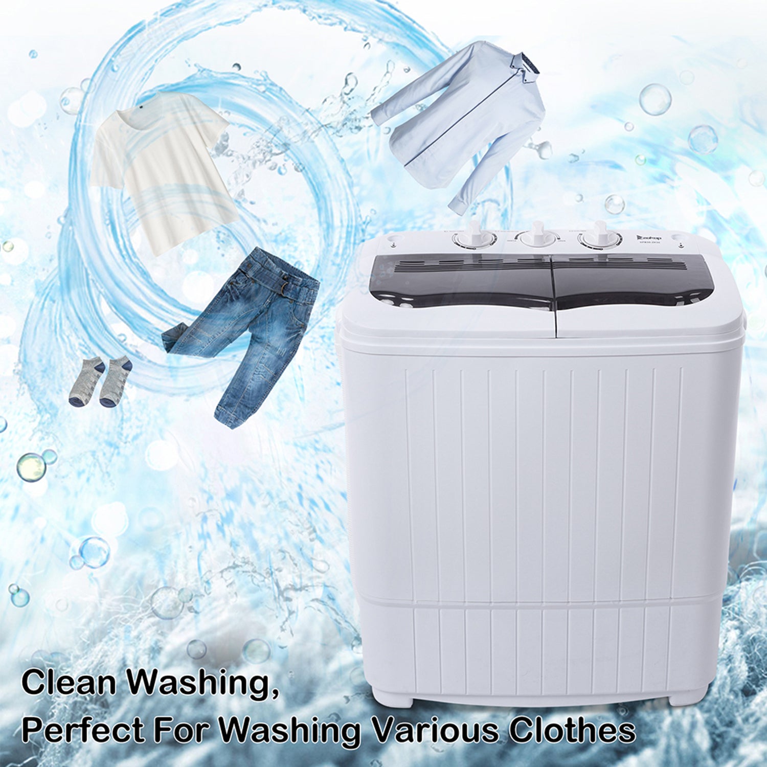 SUGIFT Semi-Automatic Double Tube Washing Machine 360 W Compact Double Tube Washing Machine, Gray