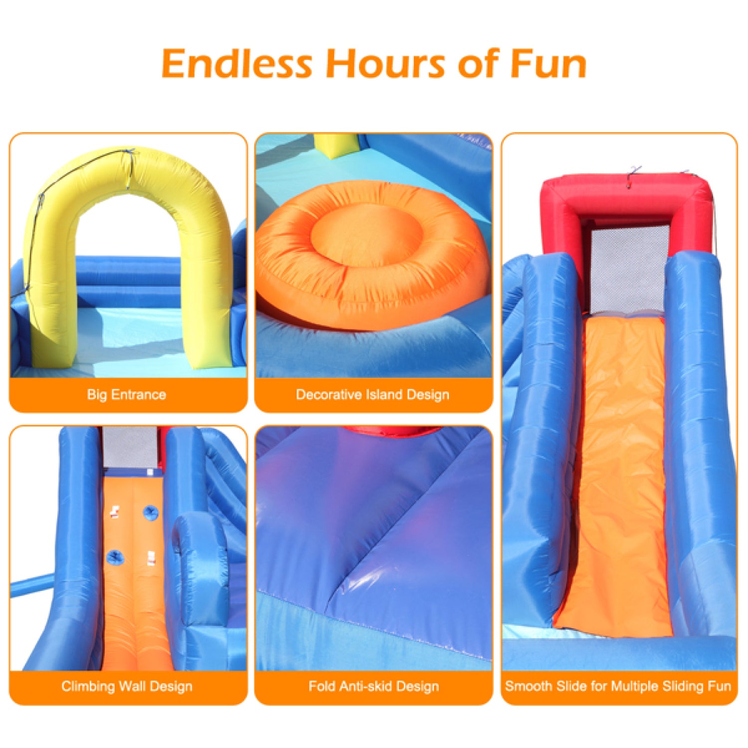 SUGIFT New Inflatable Castle with Water Slide Bouncer,River Race Area,Climbing Wall ,Water Cannon And Hose For Kids