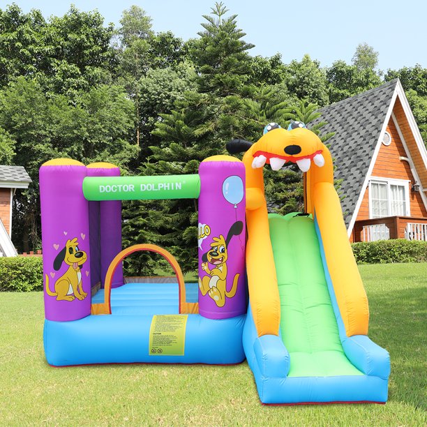 Inflatable Castle Bounce House Oxford Fabric 420D+840D Green Dog Slide and Jumping 450W Blower