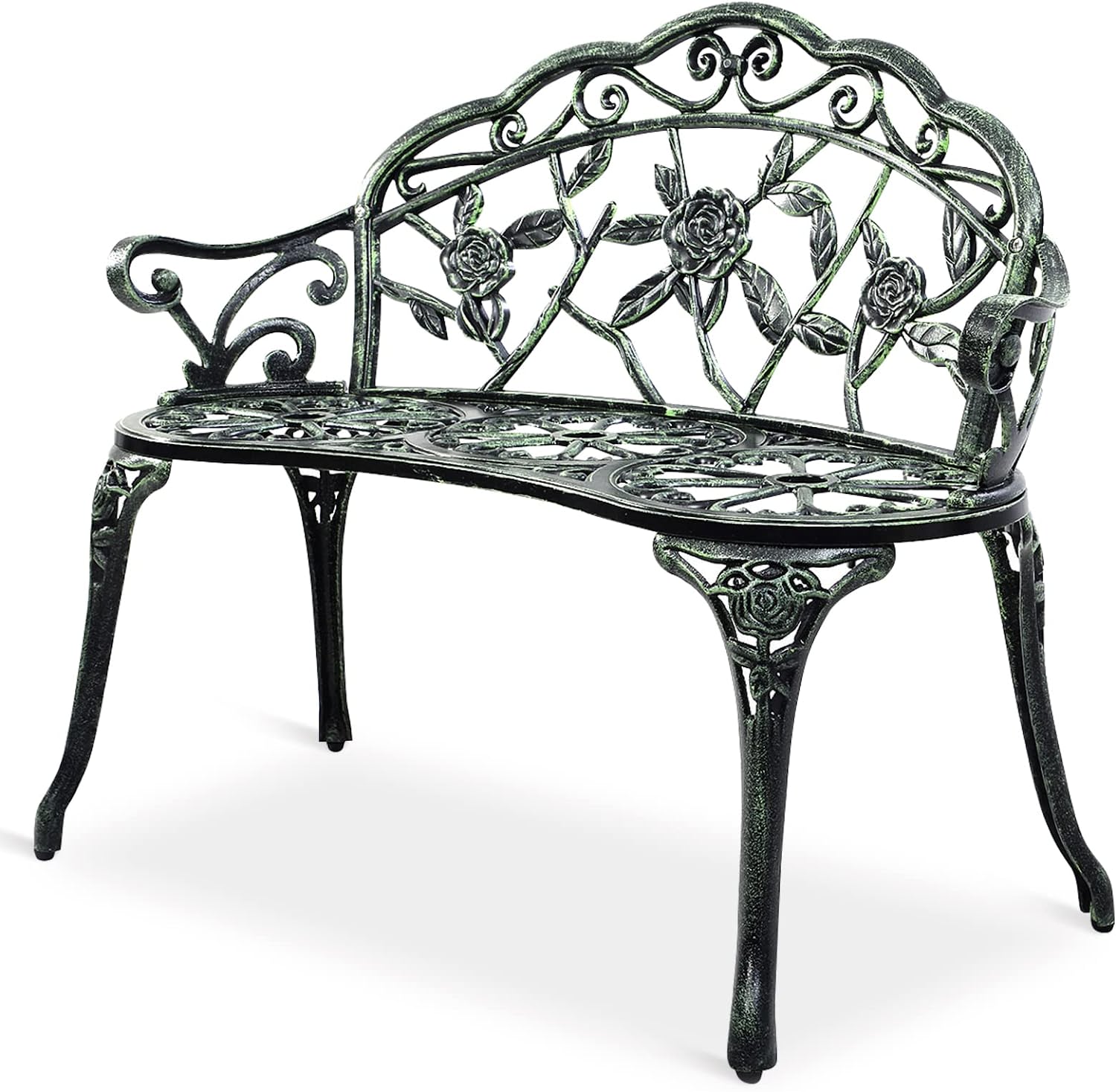 2-Person Bronze Cast Aluminum Patio Garden Outdoor Bench Chair