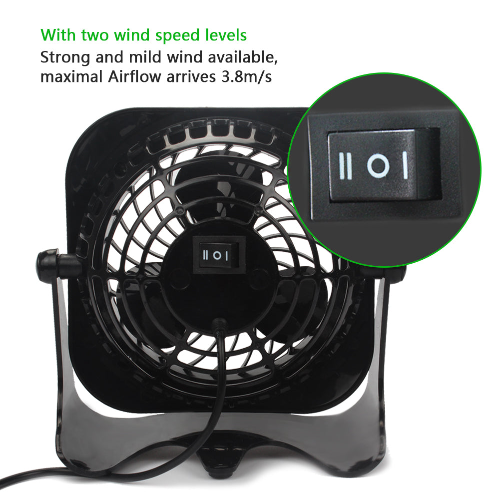 SUGIFT 4-inch Mini USB Fan, 360¡ã Up and Down, Powerful Black Desktop Fan