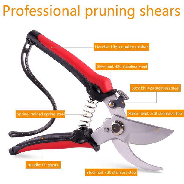 SUGIFT- Pruning Shears, Garden Shears, 8 in Professional, Garden Scissors, Gardening Shears, Garden Clippers