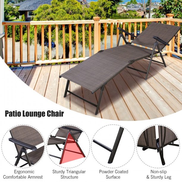 Adjustable Lounge Chair Folding Portable Outdoor Patio Pool Chaise Lounge