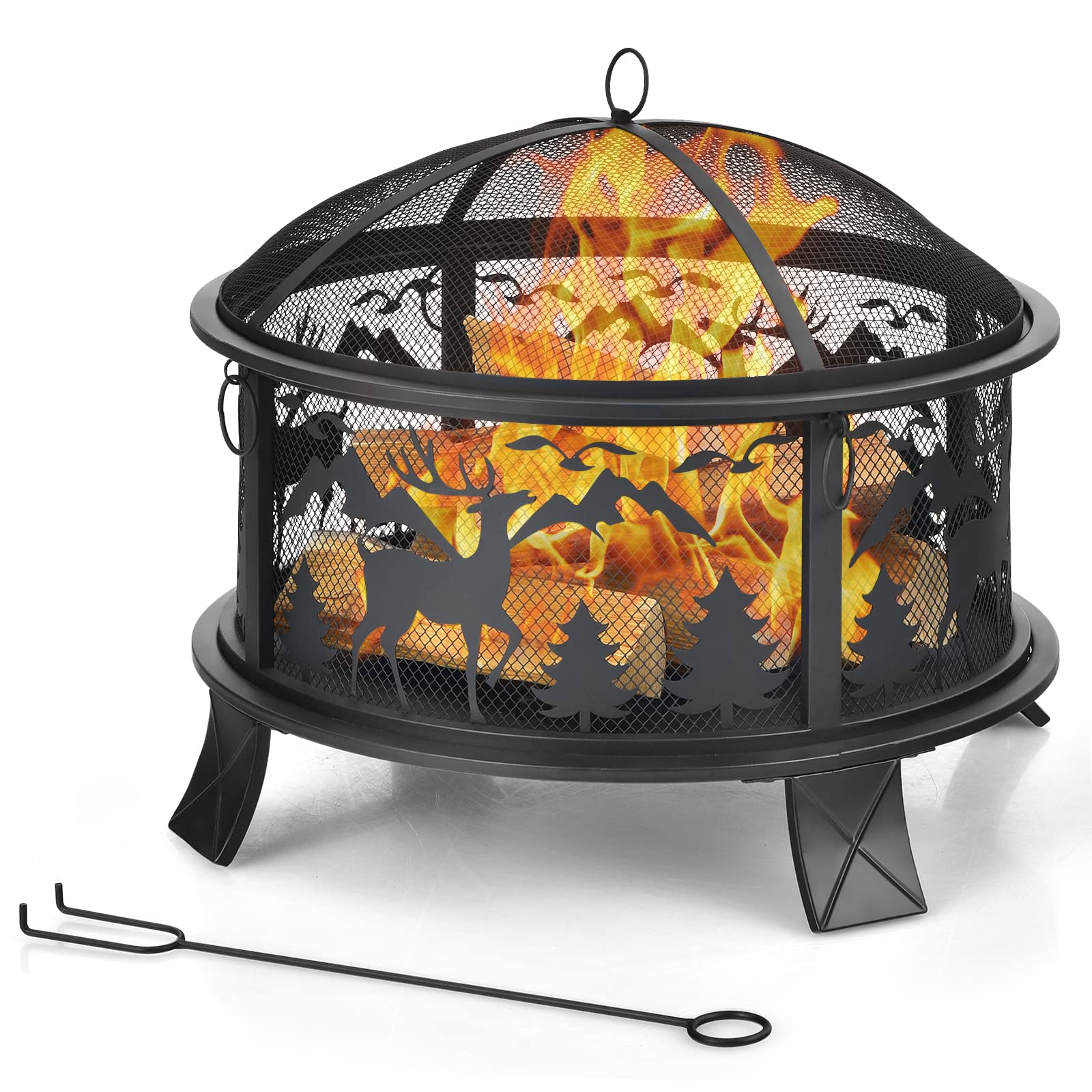 26 in. Steel Fire Pit in Black with Spark Screen and Poker