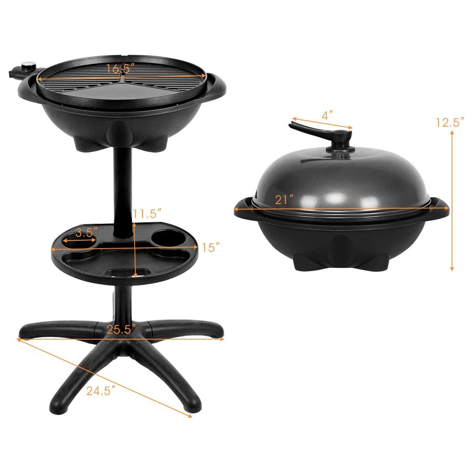 1350-Watt Outdoor BBQ Electric Grill in Black with Removable Stand