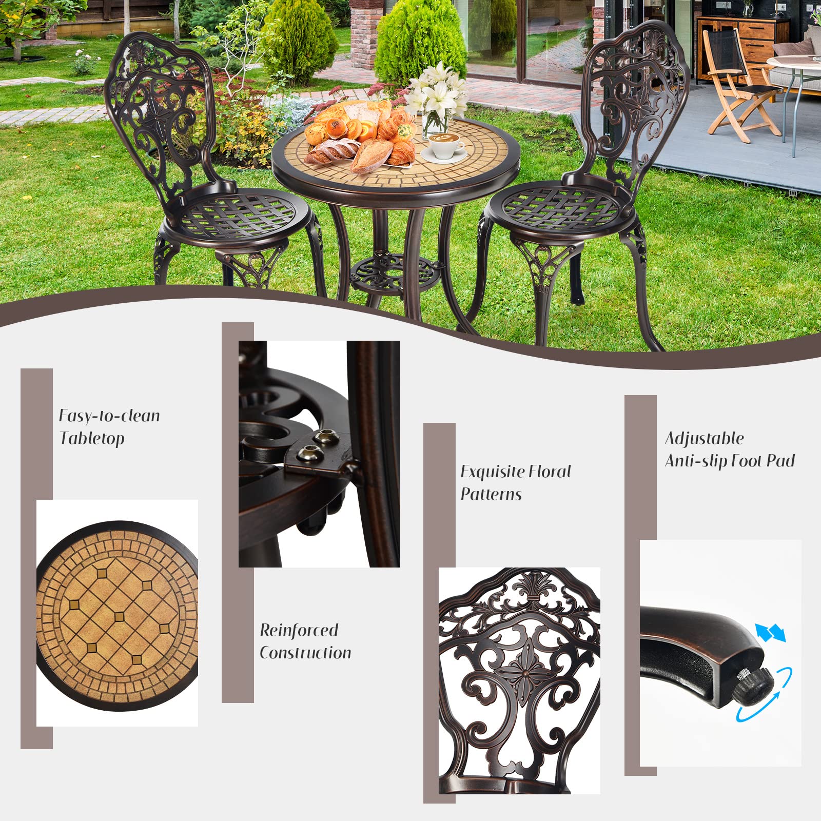 3-Piece All-Weather Cast Aluminum Outdoor Bistro Set