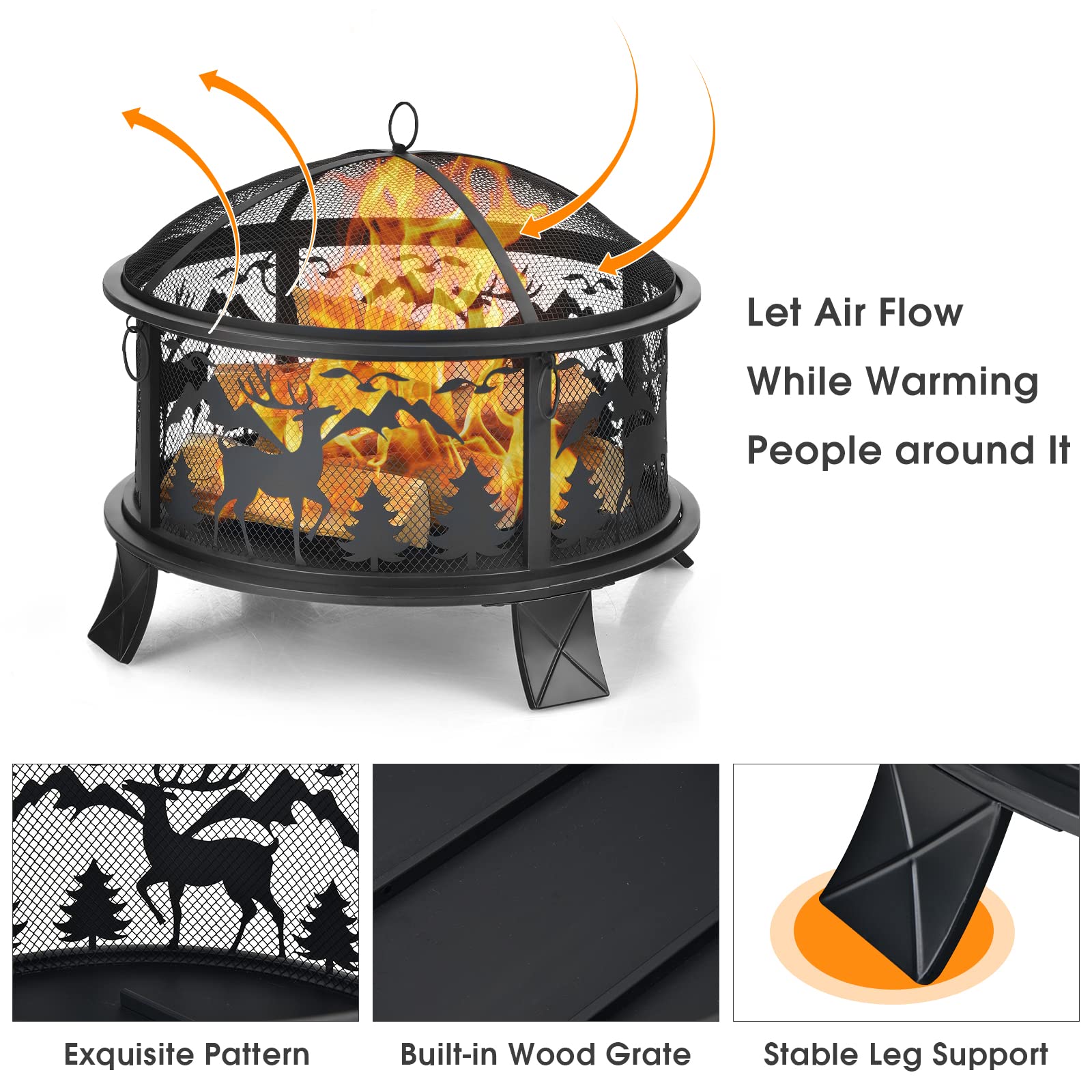 26 in. Steel Fire Pit in Black with Spark Screen and Poker