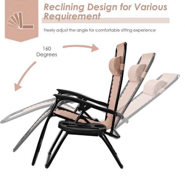 SUGIFT Folding Lounge Chair Outdoor Folding Zero Gravity Reclining Lounge Chair