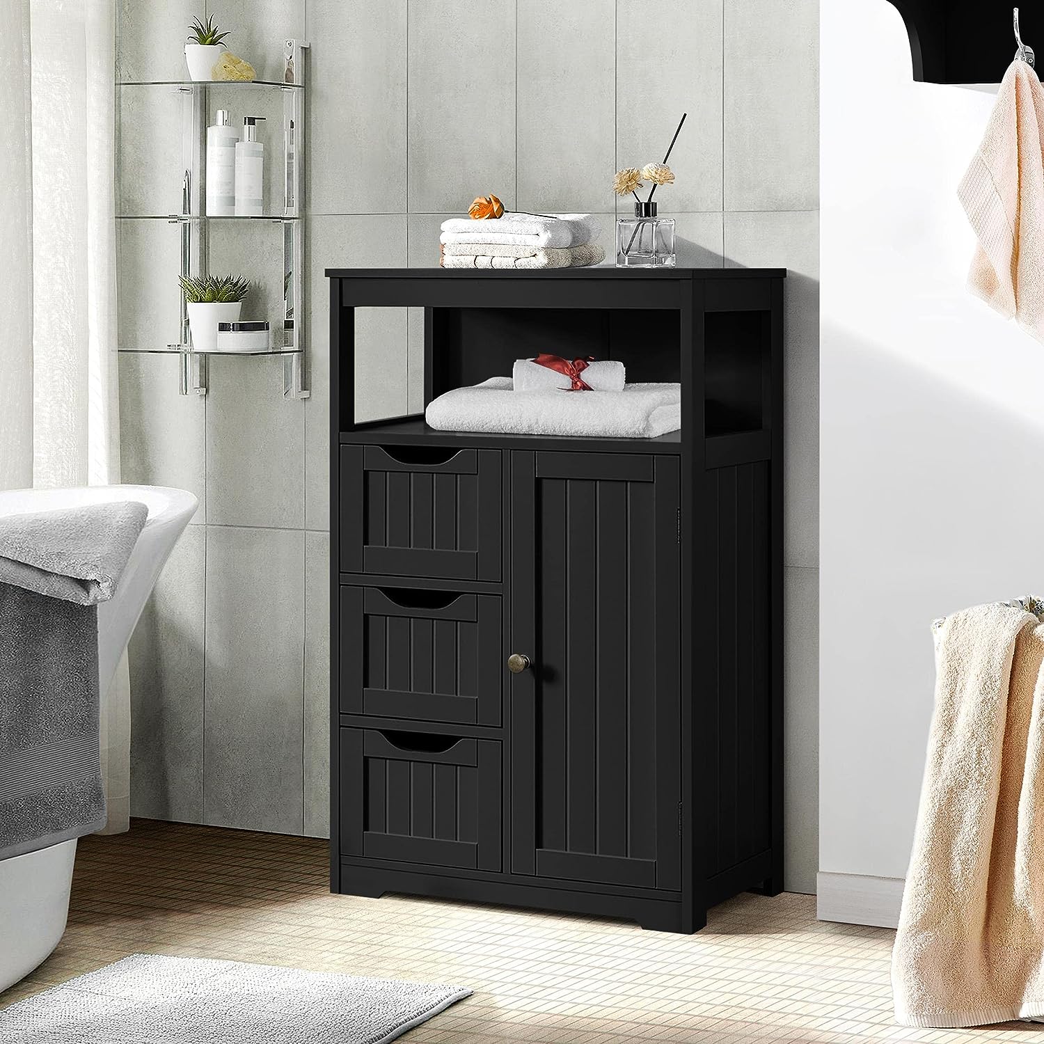 Bathroom Floor Cabinet Free Standing Wooden Storage Organizer