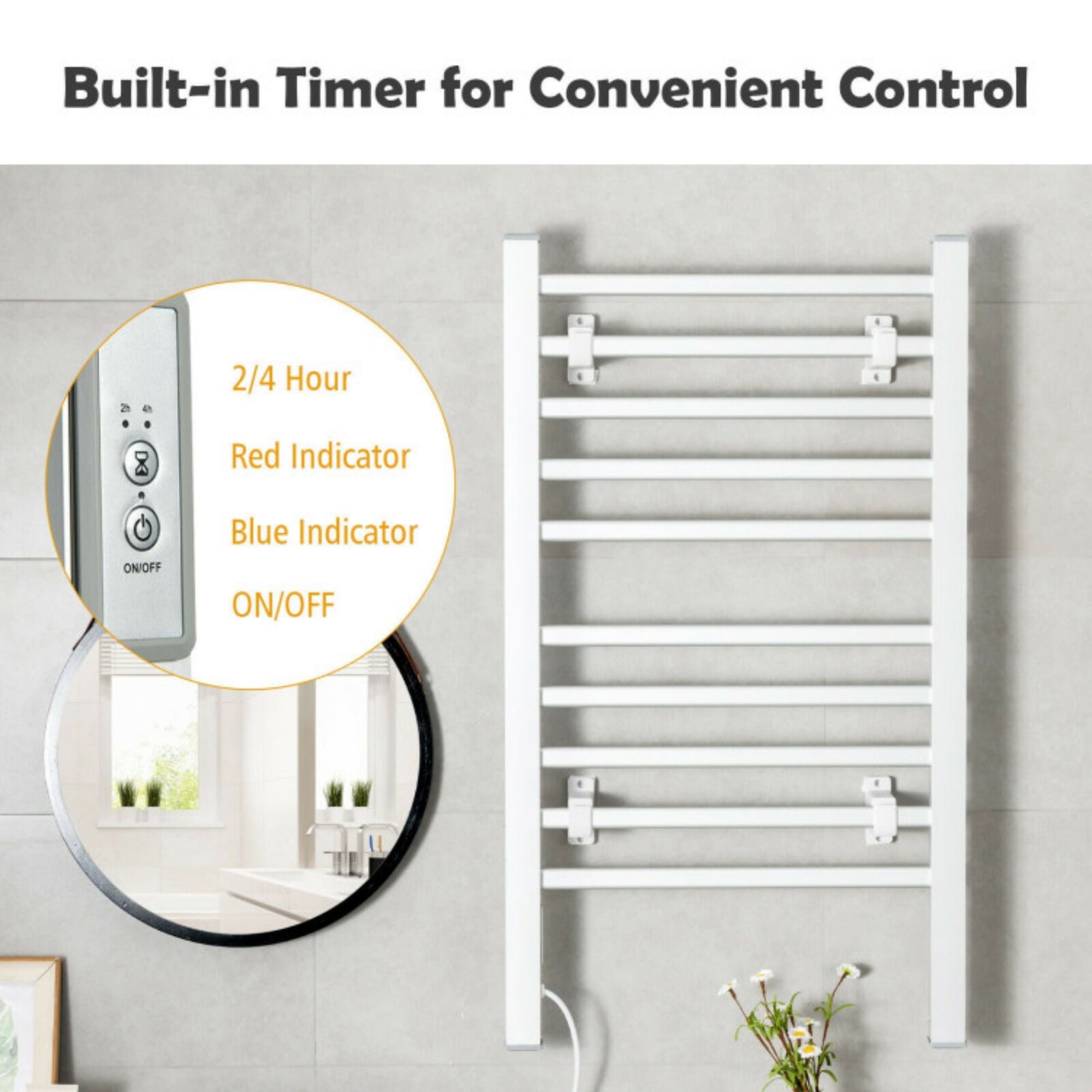 2 in. 1 Freestanding and Wall-mounted Towel Warmer Drying Rack with Timer in Silver