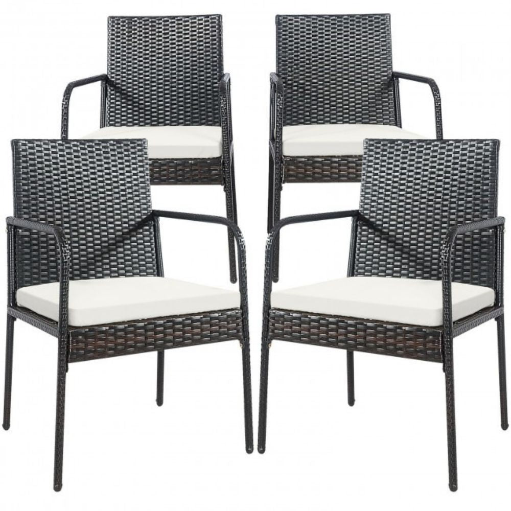 Wicker Outdoor Patio Lounge Chairs with White Cushions (2-Pack)