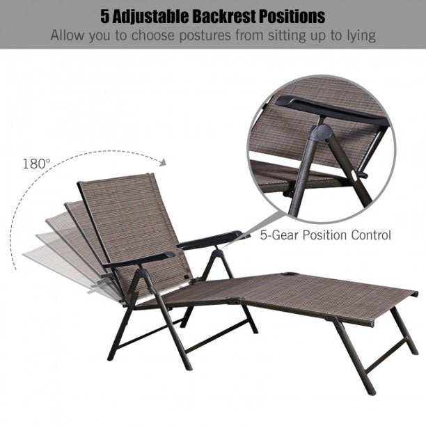 Adjustable Lounge Chair Folding Portable Outdoor Patio Pool Chaise Lounge